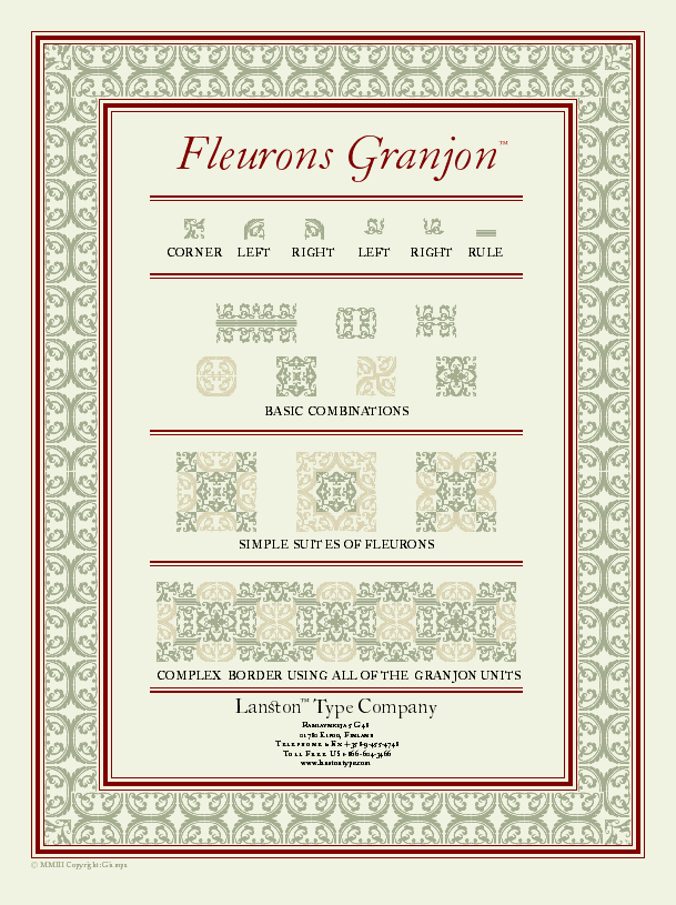 Granjon Fleurons, Font
