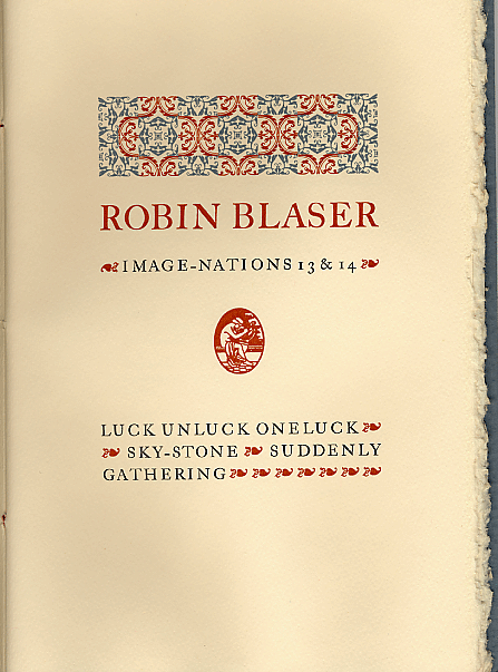 ROBIN BLASER, POETRY BOOK